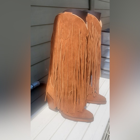 Brother Vellies Tall Fringe Atlas Boots in Honey Suede - Picture 4 of 6